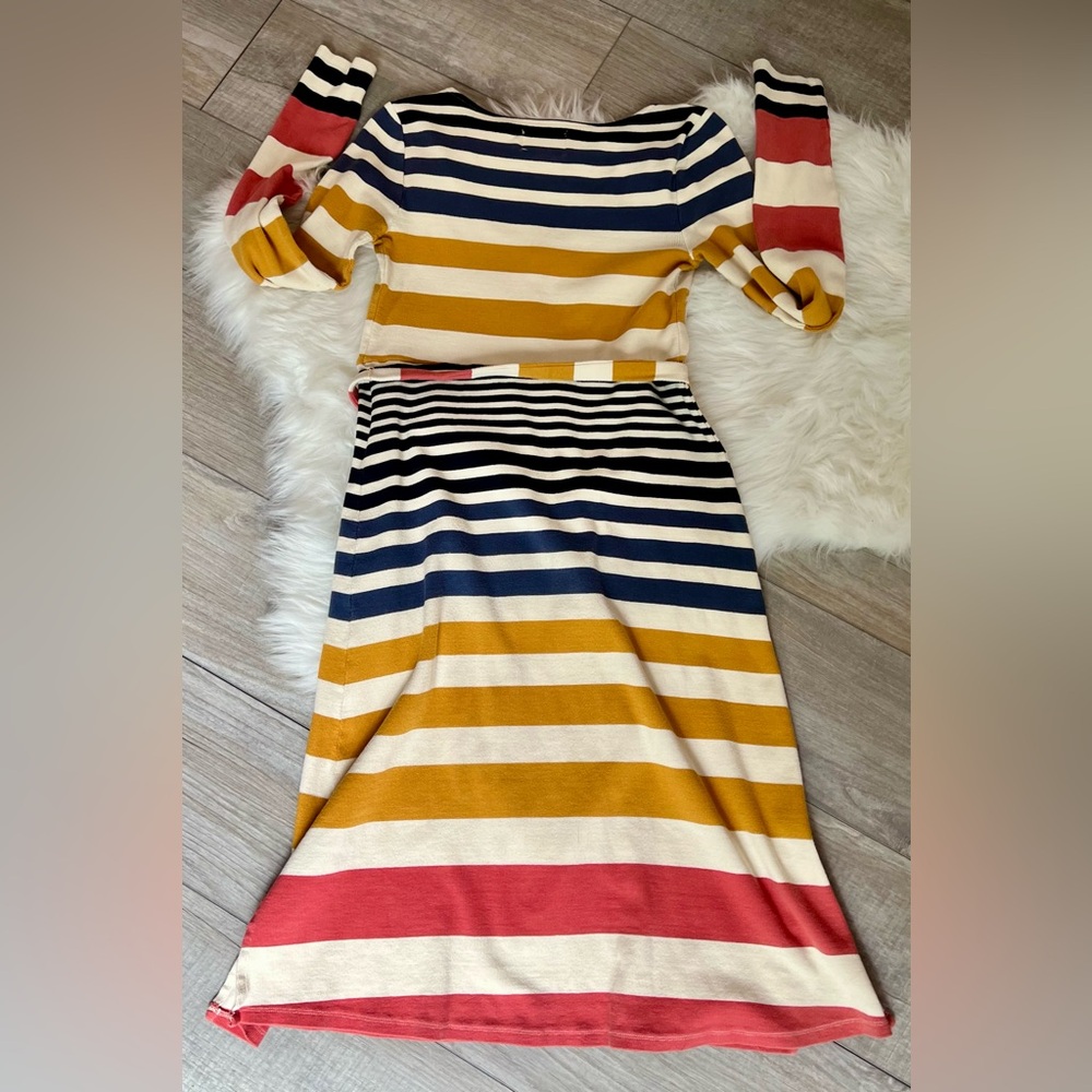 ANTHRO | Striped Ribbed Long Sleeve Fitted Retro Style Midi Dress (S) - Picture 7 of 7